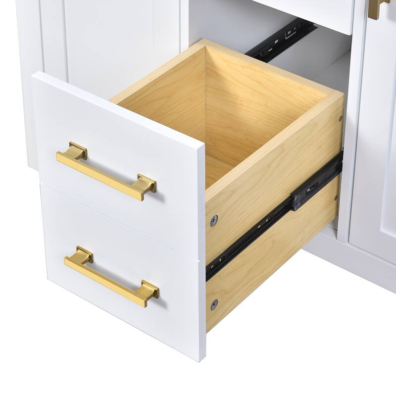 36'' Storage Cabinet for Bathroom Vanity with Ceramic Sink, 4 Drawers, 2 Cabinets and Gold Metal Handles, Freestanding Cabinet