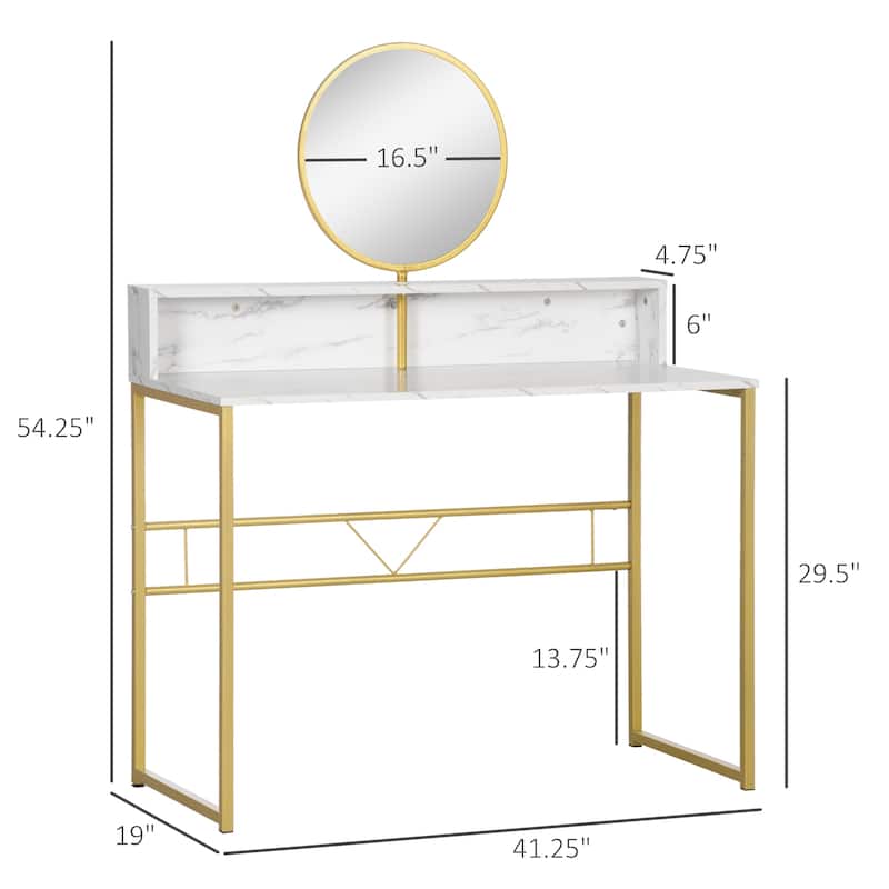 HOMCOM Modern Vanity Makeup Desk with Mirror, Dressing Table, White & Gold