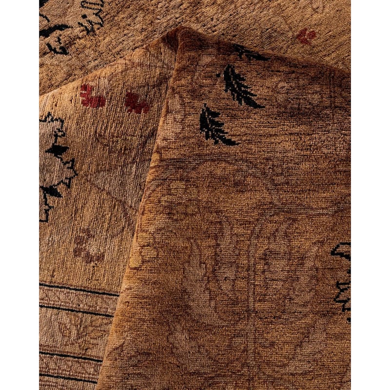 Overton Hand Knotted Wool Vintage Inspired Modern Contemporary Overdyed Brown Area Rug - 8' 2" x 10' 4"
