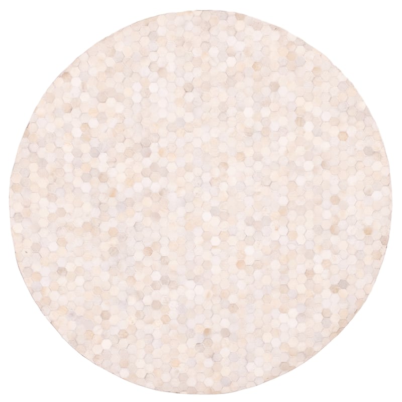 ECARPETGALLERY Handmade Cowhide Patchwork Ivory Leather Rug - 7' x 7'