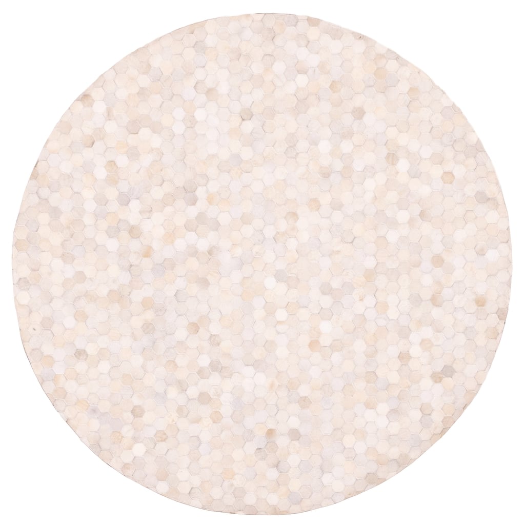 ECARPETGALLERY Handmade Cowhide Patchwork Ivory Leather Rug - 7' x 7'