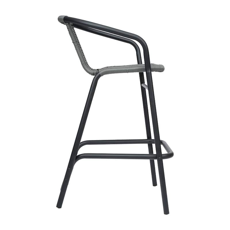 Commercial Indoor-Outdoor Rattan Restaurant Barstool with Aluminum Frame-Set of 4