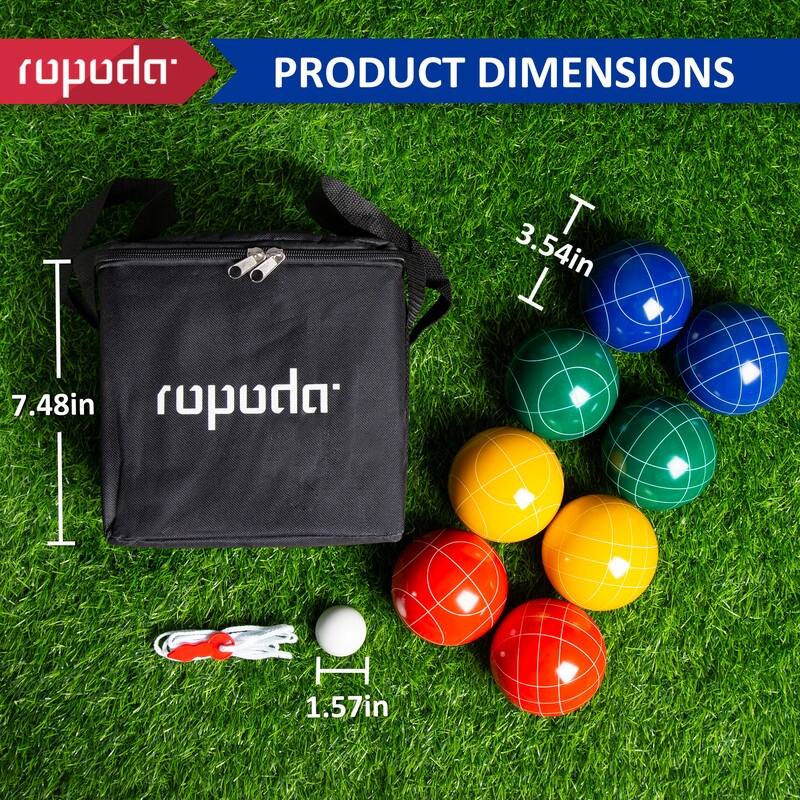 ROPODA 90mm Bocce Ball Set with 8 Balls, Pallino, Case and Measuring Rope