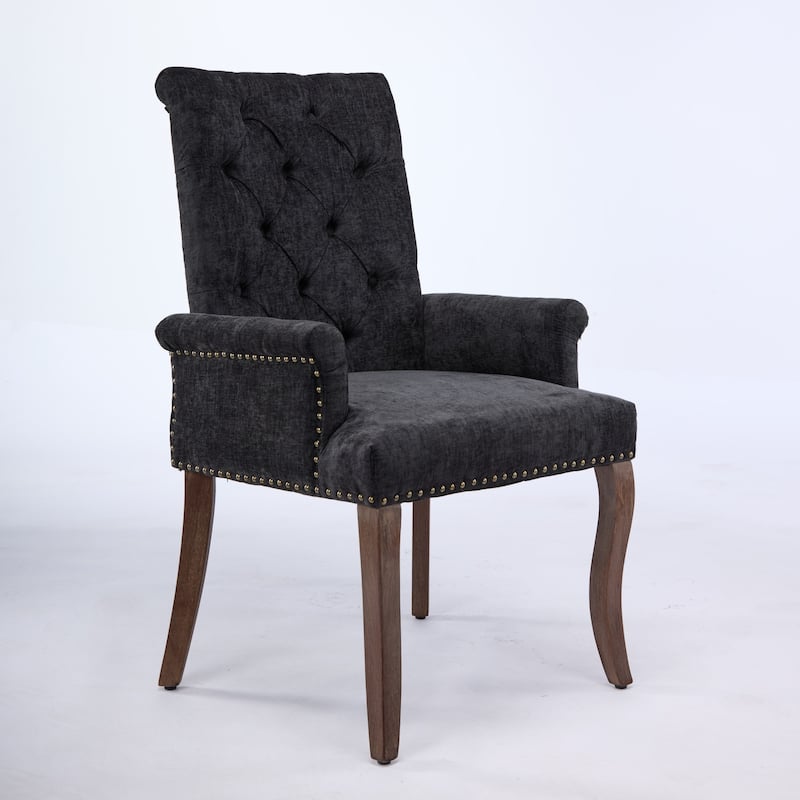 Upholstered Accent Dining Chair, Curved Solid Wood Legs, Tufted Club Arm Dining Chair, Single Pack