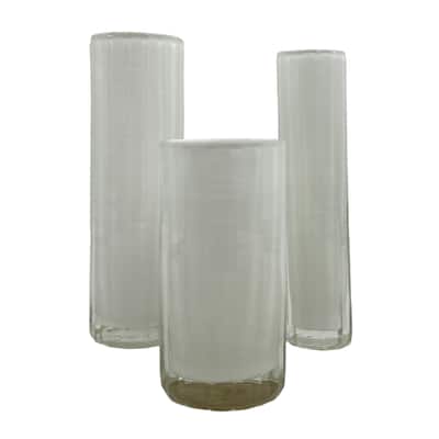 Set of 3 Decorative Handmade Glass Cylinder Flower Vase in White
