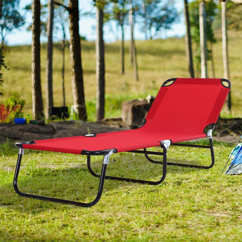 Folding Lounge Pool Chairs with 5-Level Reclining Back,Steel Frame - Red