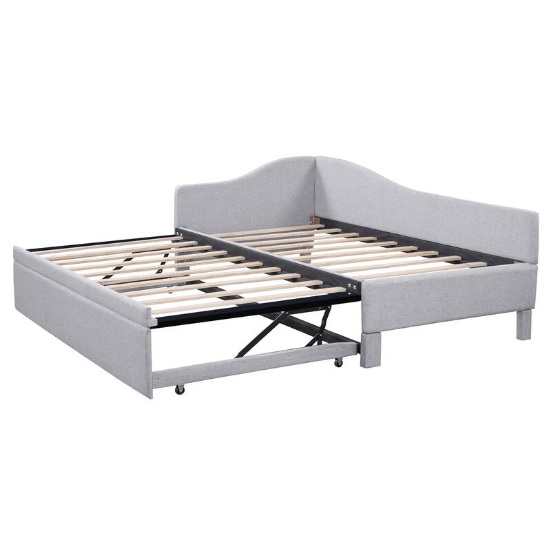 Twin Size Upholstered L-Shaped Upholstered Daybed with Pop Up Trundle for Home Office