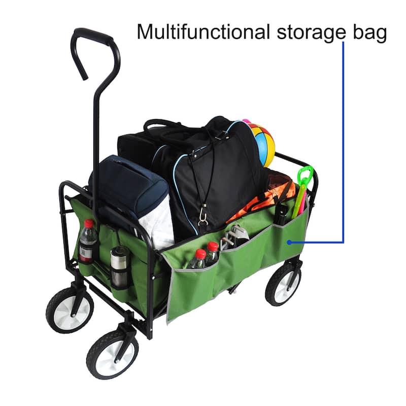 Folding Wagon Garden Shopping Beach Cart ,Grass Green