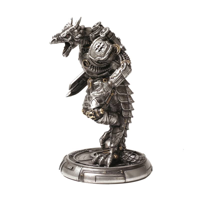 7.28" H STEAMPUNK MECHANOID DRAGON WARRIOR Cold Cast Pewter - 5.12"x4.33"x7.28"