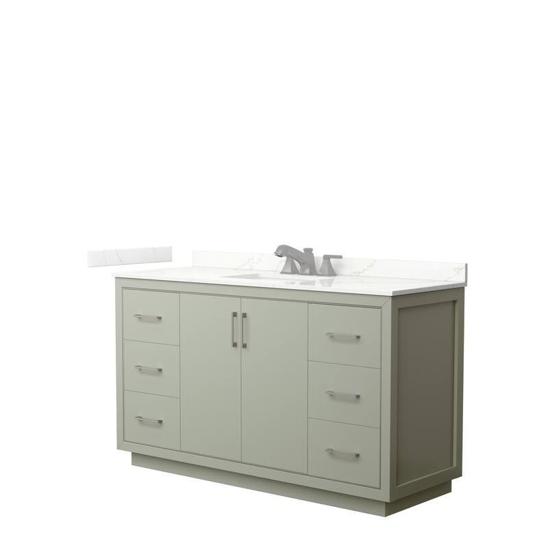 Icon 60-inch Single Vanity, Quartz Top - Light Green, Nickel Trim, Giotto Quartz Top