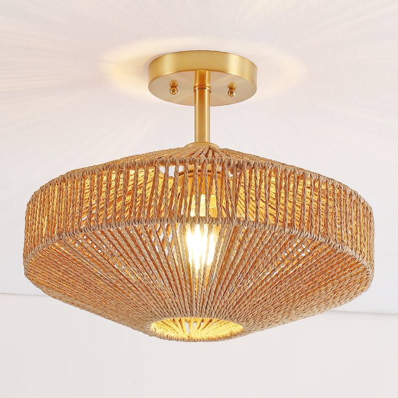 SAFAVIEH Lighting Berra 13.5" Flush Mount - 13.5" x 13.5" x 13" - withD/H - Natural/Gold - 16Wx16Dx12H