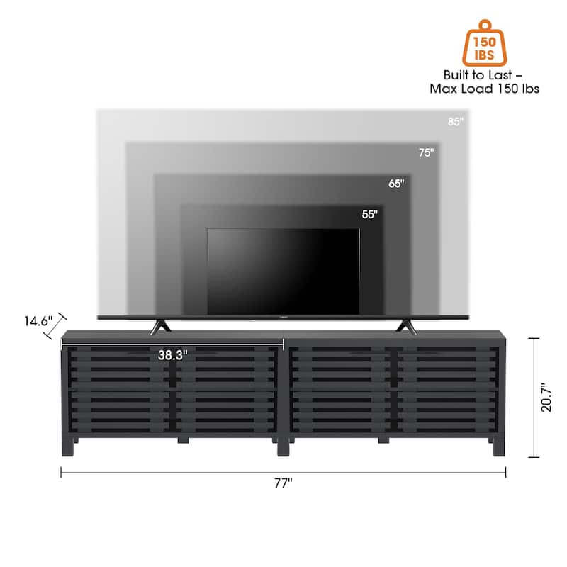 77" Modern Black Storage Media Console TV Stand for TVs up to 85"
