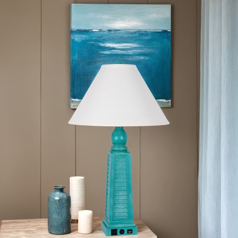 Polyresin 31" Table Lamp with Linen Shade, Dark Teal (Set of 2)