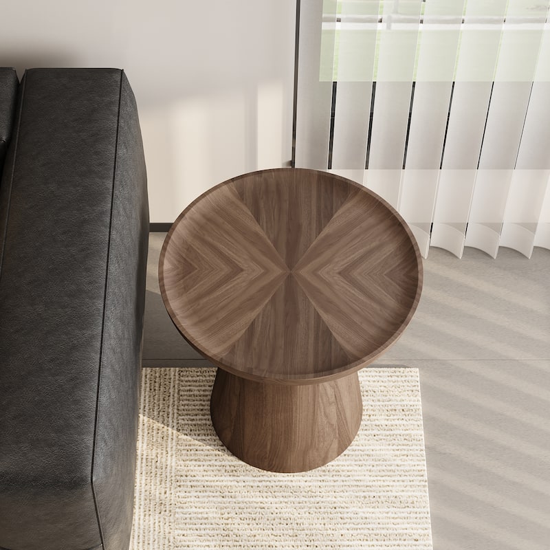 Round Walnut Nesting Coffee Tables 2-Piece Set - Modern Living Room Wooden Accent Tables, Stackable & Separable