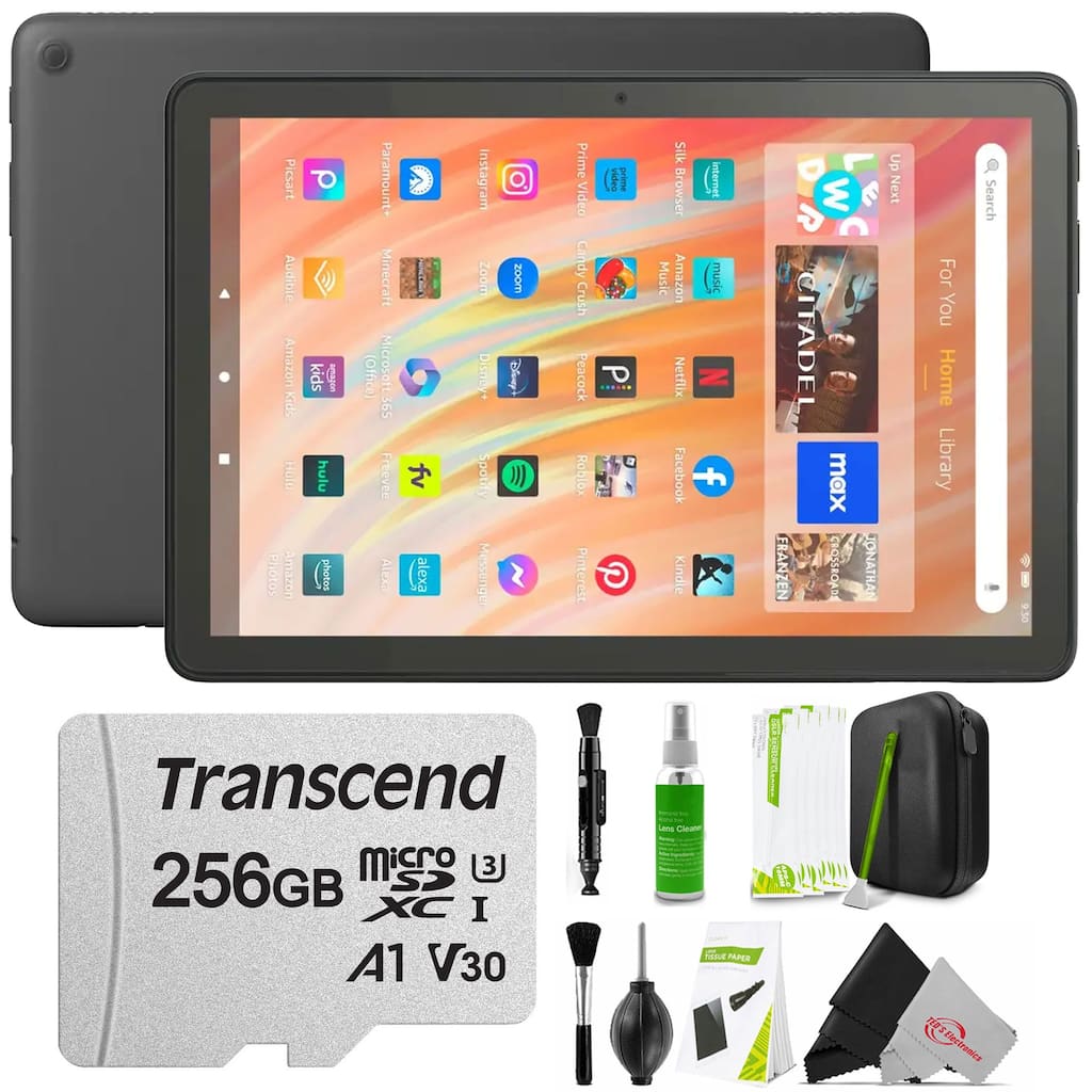 Amazon Fire HD 10 32GB 10.1" Tablet with Wi-Fi - 13th Gen (Black) + 256GB microSDXC Card Bundle