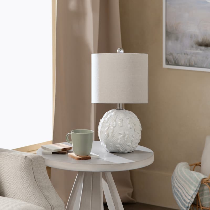 White Ceramic Seahorse Table Lamp - 9" x 9" x 16"