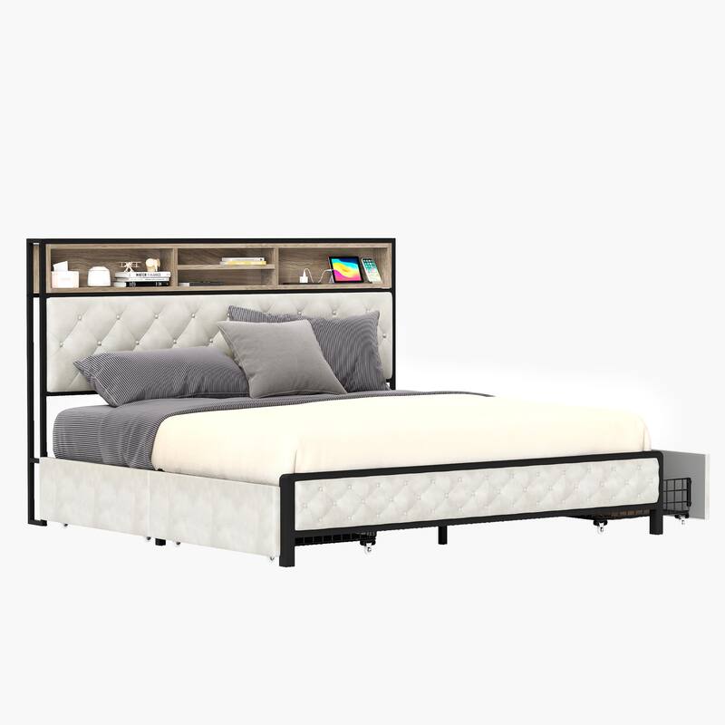 Moasis Upholstered Headboard Platform Bed Frame