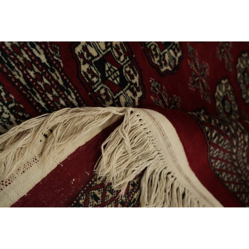 Hand Knotted Oriental 100% Wool Carpet Traditional Geometric Red Bokhara Area Rug - 5' 8'' X 4' 1''