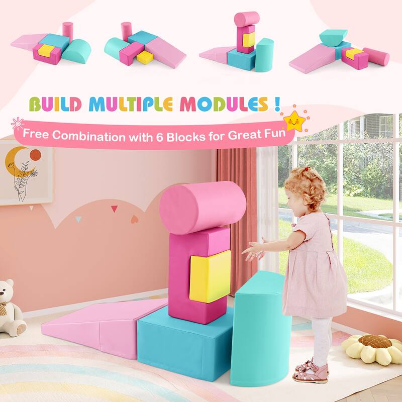 Gymax 6 PCS Kids Climber Play Set Indoor Foam Climb & Crawl Activity