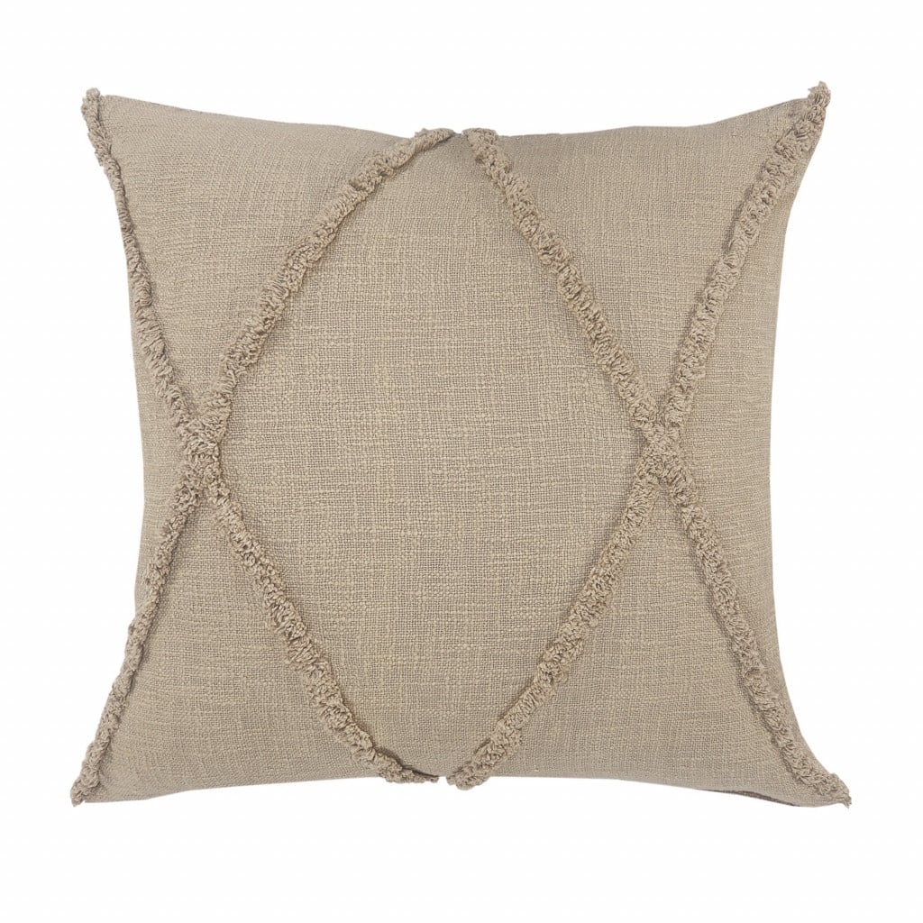 HomeRoots 20" X 20" Taupe Brown 100% Cotton Zippered Pillow