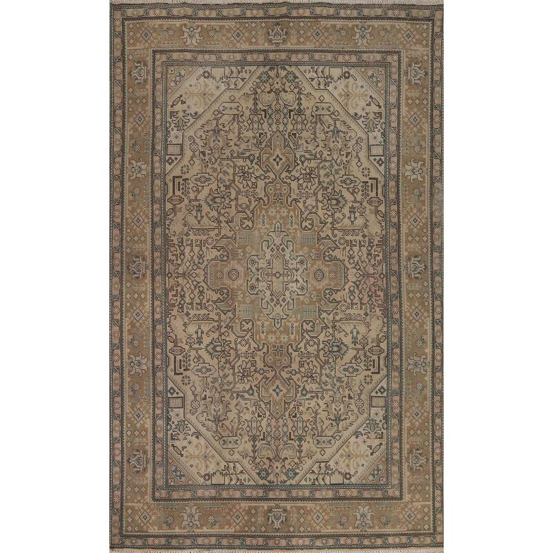 Hand Knotted Oriental 100% Wool Carpet Traditional Medallion Peach Tabriz Area Rug - 9' 7'' X 6' 5''