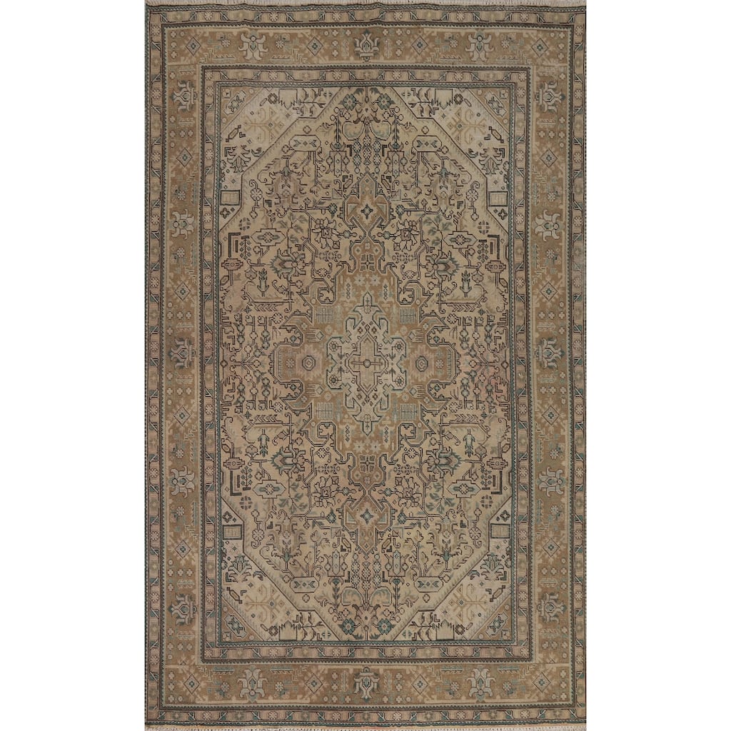 Hand Knotted Oriental 100% Wool Carpet Traditional Medallion Peach Tabriz Area Rug - 9' 7'' X 6' 5''