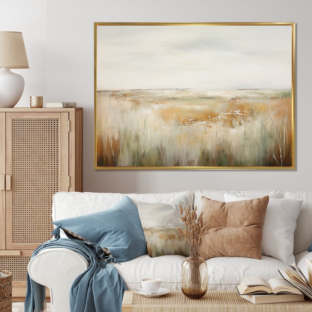 Designart "Meadow Grasslands Minimalism II" Landscapes Framed Wall Art Living Room