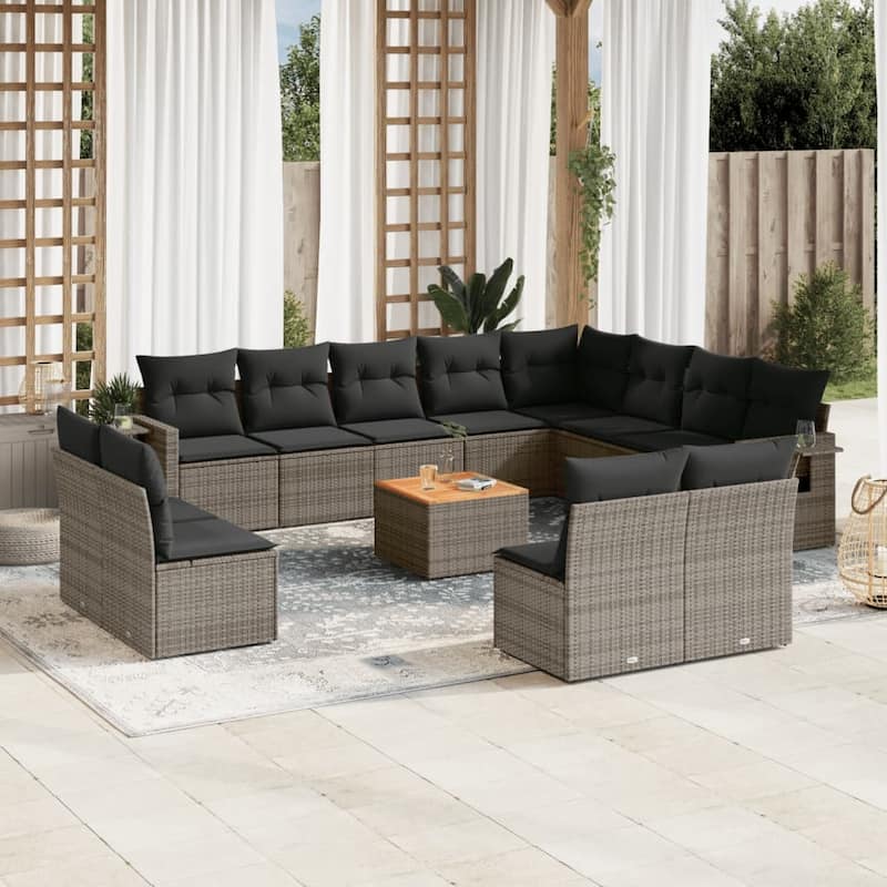 vidaXL Garden Sofa Set PE rattan Large Adjustable Feet - Grey - 24.4 x 24.4 x 27.2 in (W x L x H)