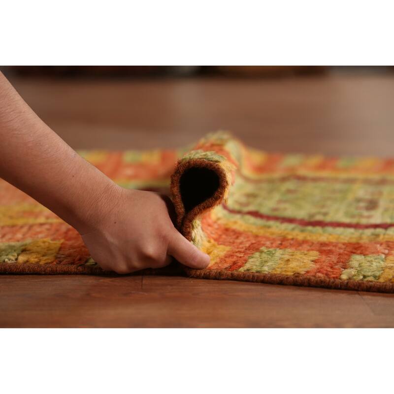 Geometric Orange Moroccan Oriental Runner Rug Hand-Knotted Wool Carpet - 3'1" x 9'9"