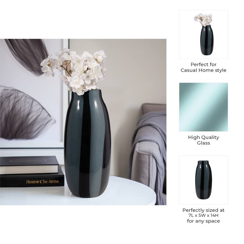 Glass Modern Striped Decorative Vase - Black