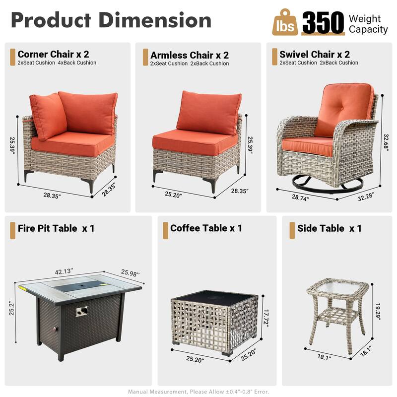 XIZZI 9-piece Patio Furniture Outdoor Wicker Chair Set with Fire Table