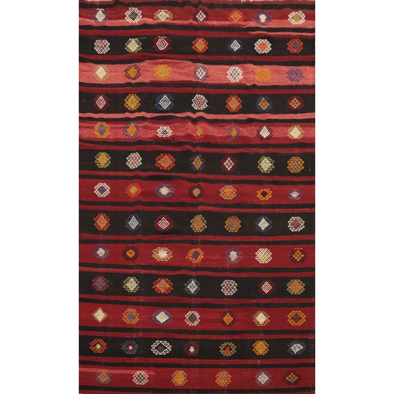 Hand Woven Oriental 100% Wool Carpet Southwestern Tribal Red Kilim Area Rug - 10' 0'' X 6' 0''