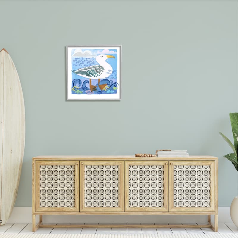Stupell Whimsical Seagull Bird Layered Ocean Waves Painting Framed Wall Art, Design by unknown