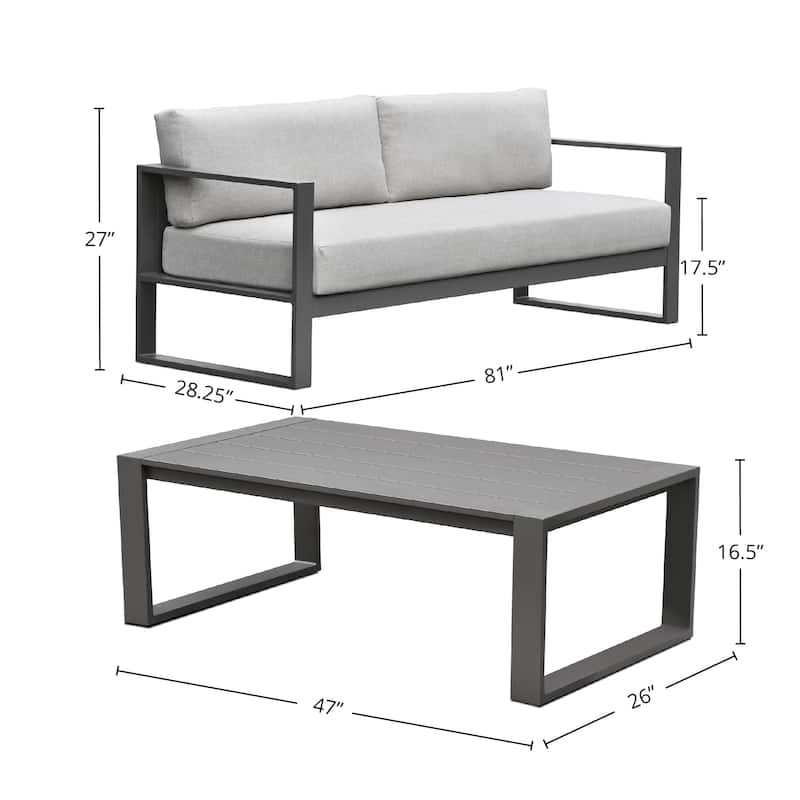 Navarro Outdoor 2-Piece Lounge Set with Cushions, Mocha