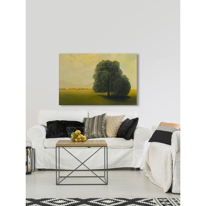 'Green Fields and Lone Tree' Painting Print on Wrapped Canvas