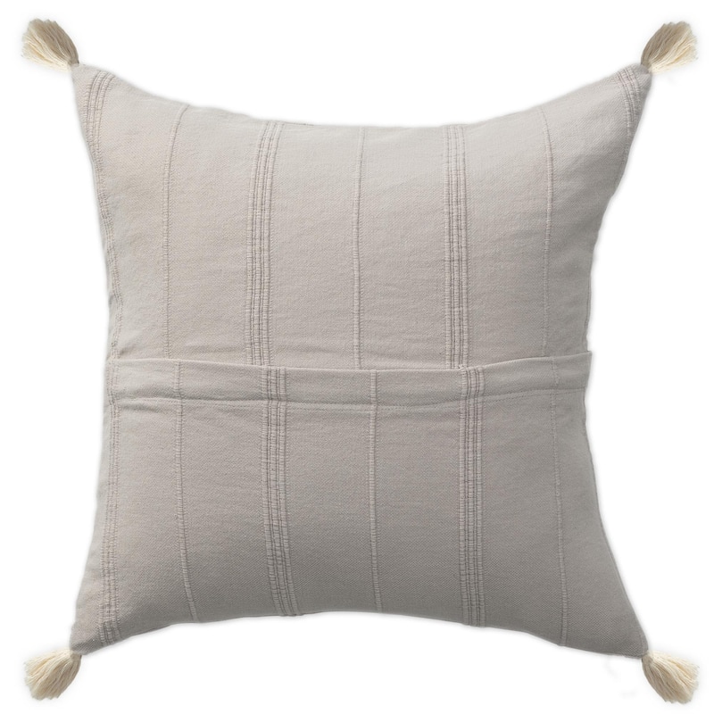 Striped Square Throw Pillow with Tassels - 18" - Gray and Beige