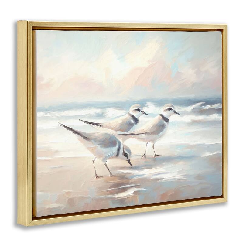 Stupell Sandpipers Under Warm Beach Sun Framed Floater Canvas Wall Art Design By Ramona Murdock