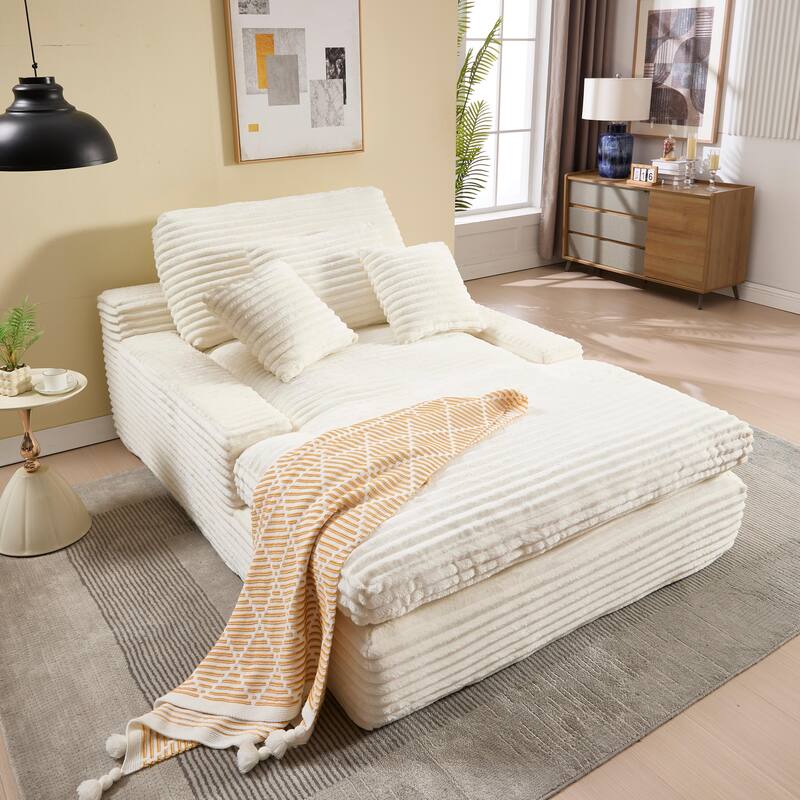 Modern Upholstered Chaise Lounge Sofa for Living Room Office, 75" Oversized Leisure Sofa 2 Seat Sleeper Couch with Pillows - Cream