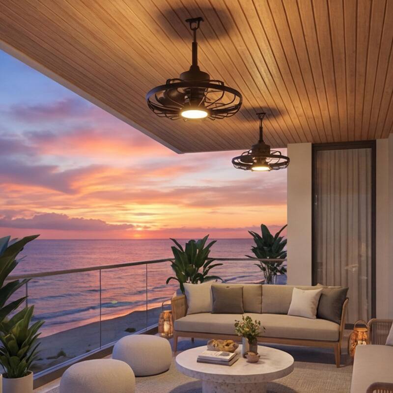 20" Outdoor Ceiling Fan with Light, 6-Speed Reversible Motor, Waterproof Caged Fan for Patio, Gazebo, Kitchen.