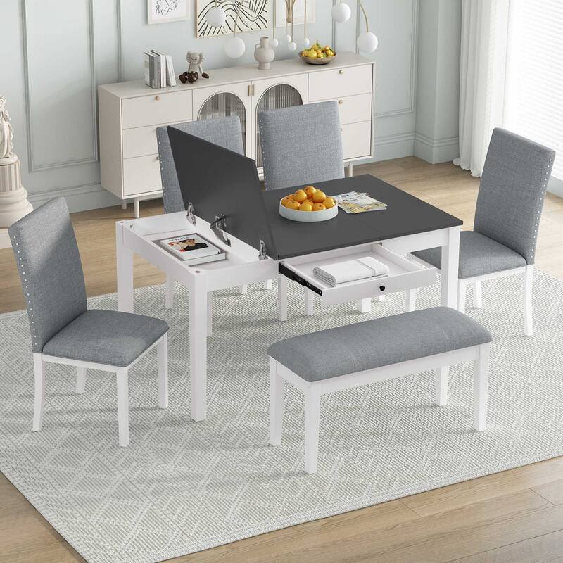 Farmhouse 6 PCS Dining Table Set for 6 with Storage Table