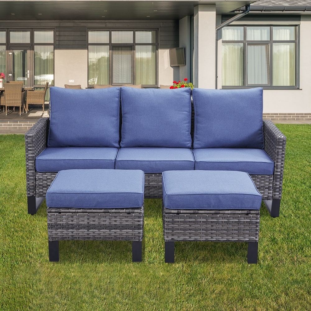 Gymojoy Outdoor Patio Wicker Sectional Sofa Set with Ottomans and Cushions