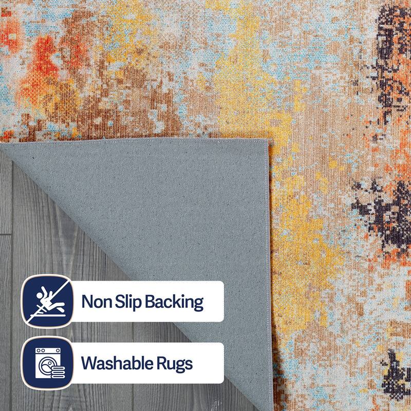 Beverly Rug Queen Abstract Non-Slip Rubber Back Washable Indoor Area Rug
