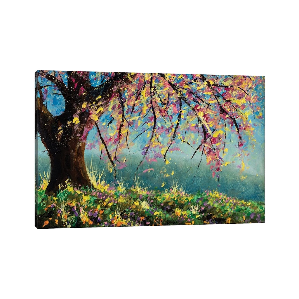 iCanvas "Painting Blooming Sakura Cherry Tree In Meadow Of Flowers Artwork" by Valery Rybakow Canvas Print