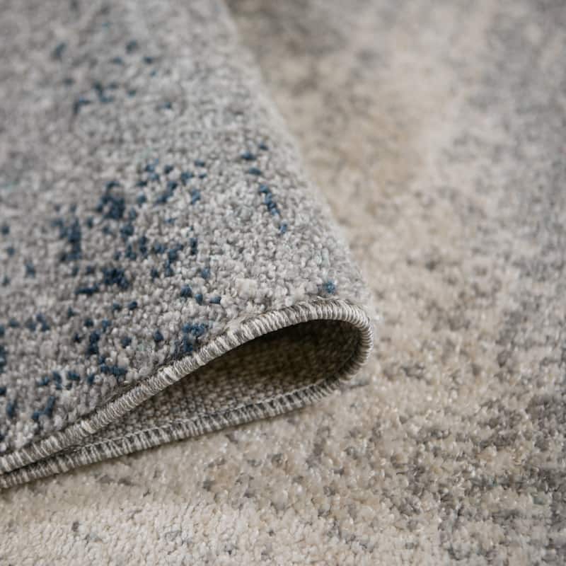 Yamanu Bern Dark Blue Abstract Polyester Area Rug