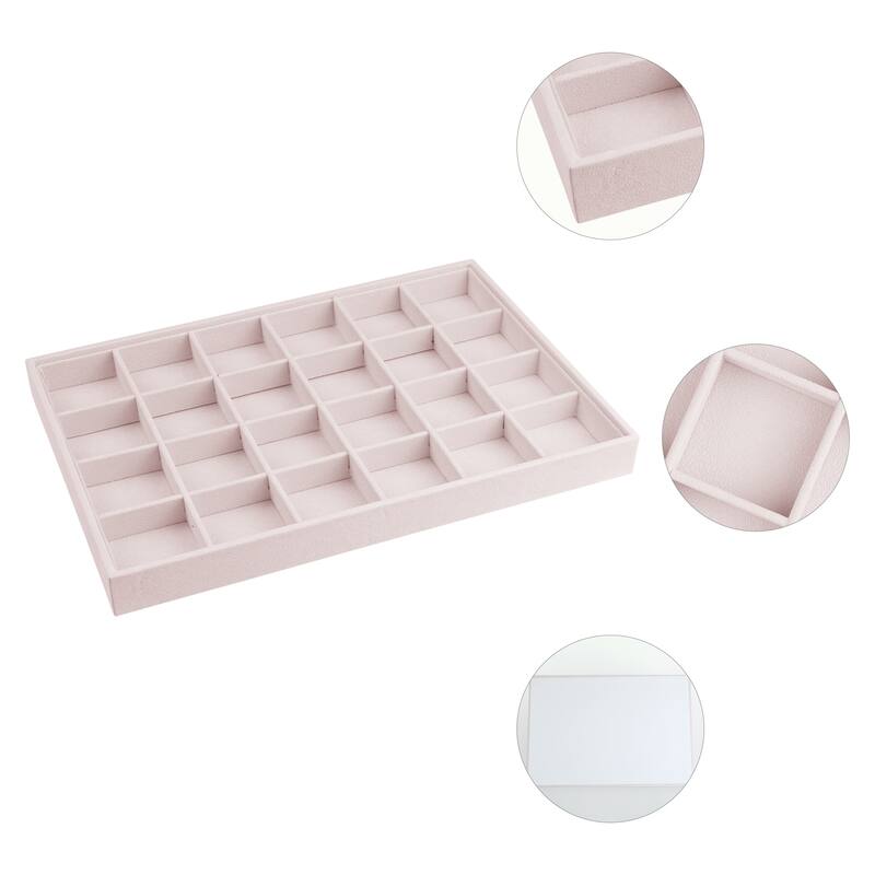 Velvet Jewelry Organizer Trays with Removable Dividers for Drawers, Jewelry Organizer Drawer Inserts Container Display - 24 Grid Tray