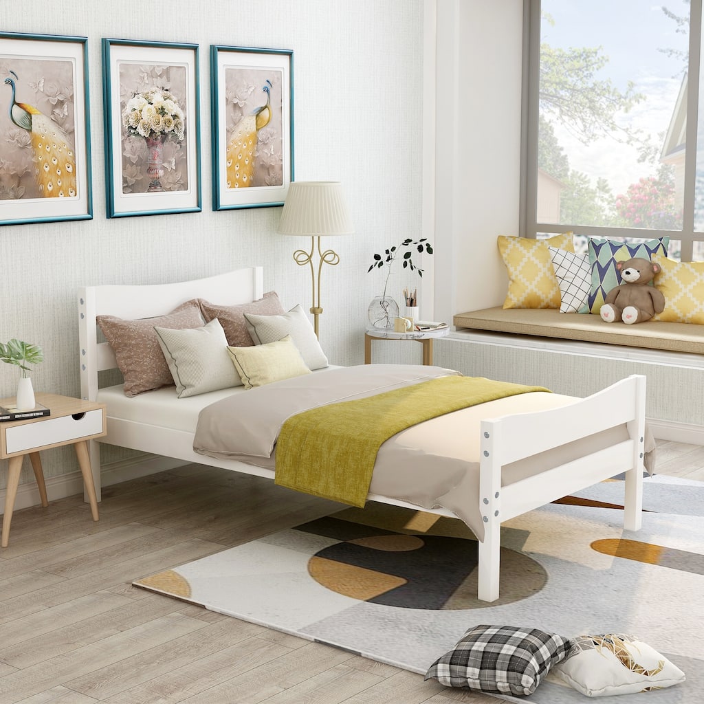 Elegant Twin Size Wood Platform Bed Frame with Headboard - Minimalist Design for Any Bedroom