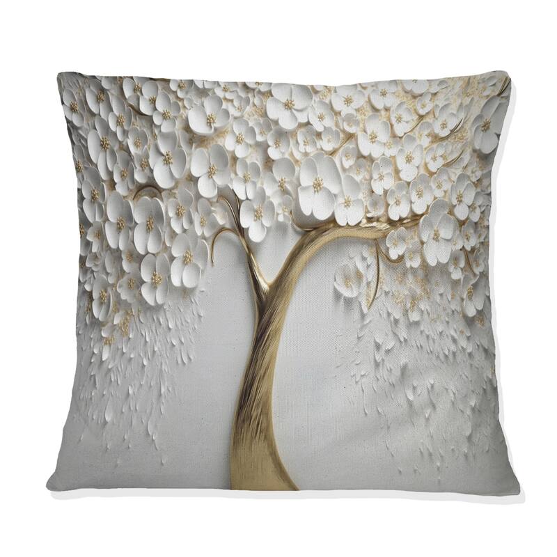 Designart "White Orchid Tree Garden Of Branches V" Tree Floral Printed Throw Pillow