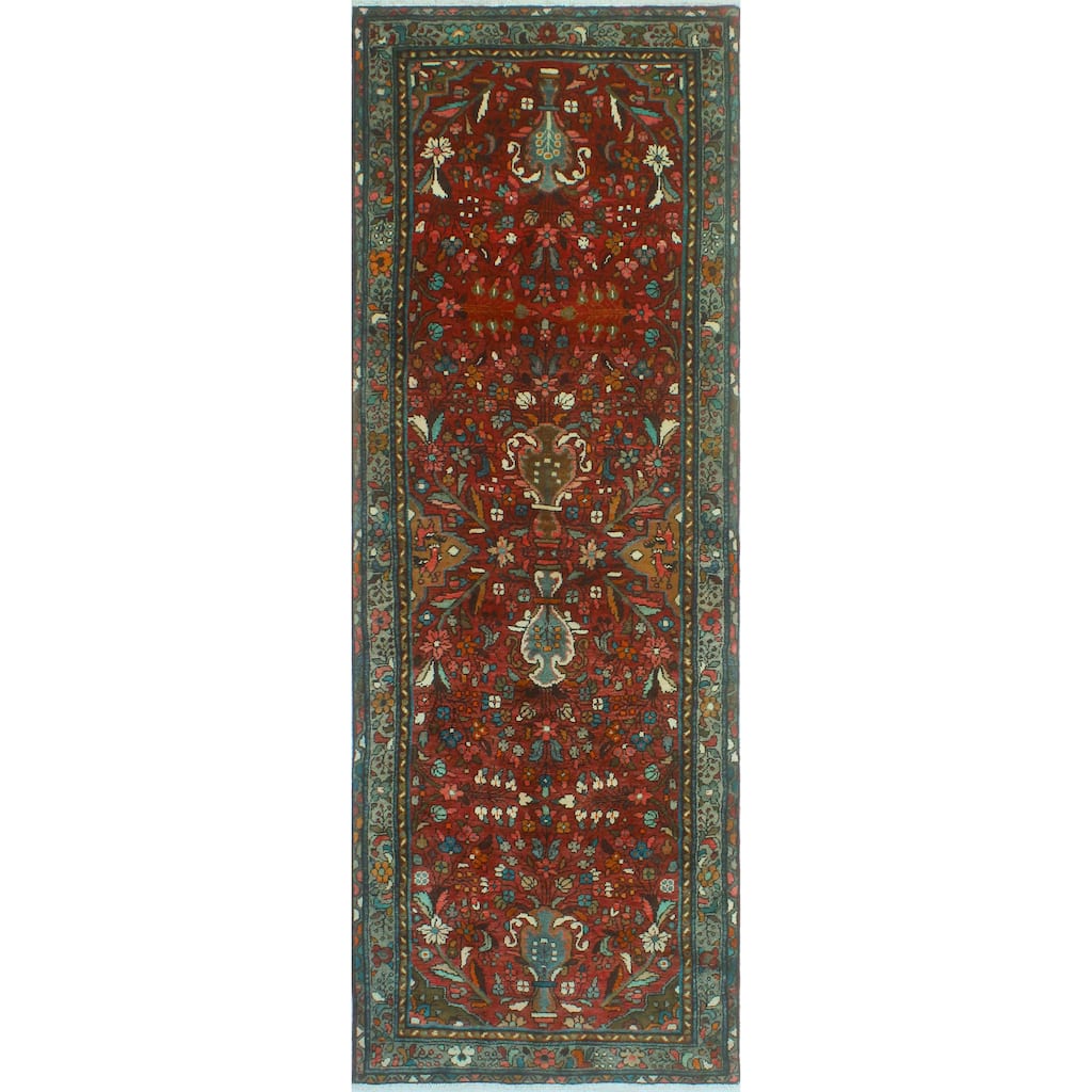Noori Rug Fine Vintage Distressed Hooshyar Red/Ivory Runner - 3'2" x 9'4"