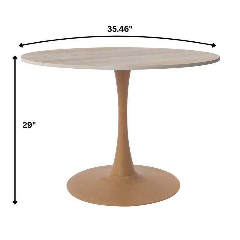 Bristol 35" Round Dining Table with Sintered Stone Top and Natural Wood Steel Pedestal Base for Modern Kitchen and Dining Room