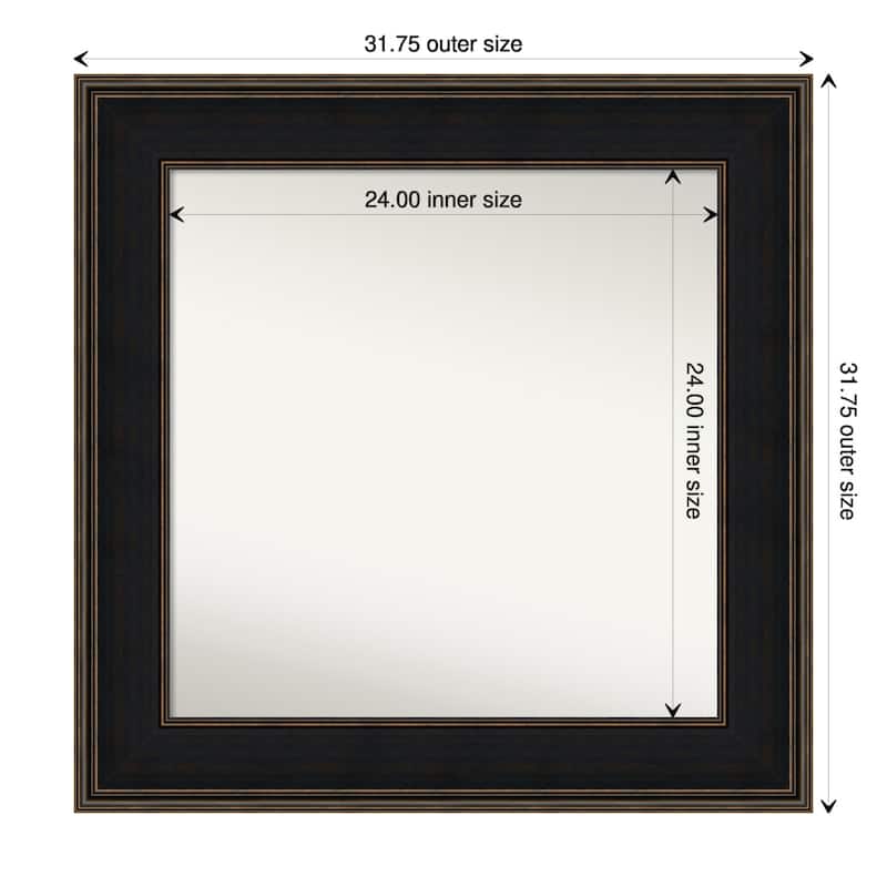 Mezzanine Espresso Framed Non-Beveled Custom Wall Mirror, Bathroom Vanity Mirror - Outer Size: 31.75 x 31.75
